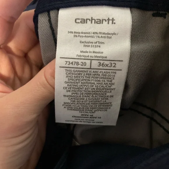 Carhartt FR Work Pants 73478-20 Arc Flash CAT2 ATPV 10 Navy 36x32